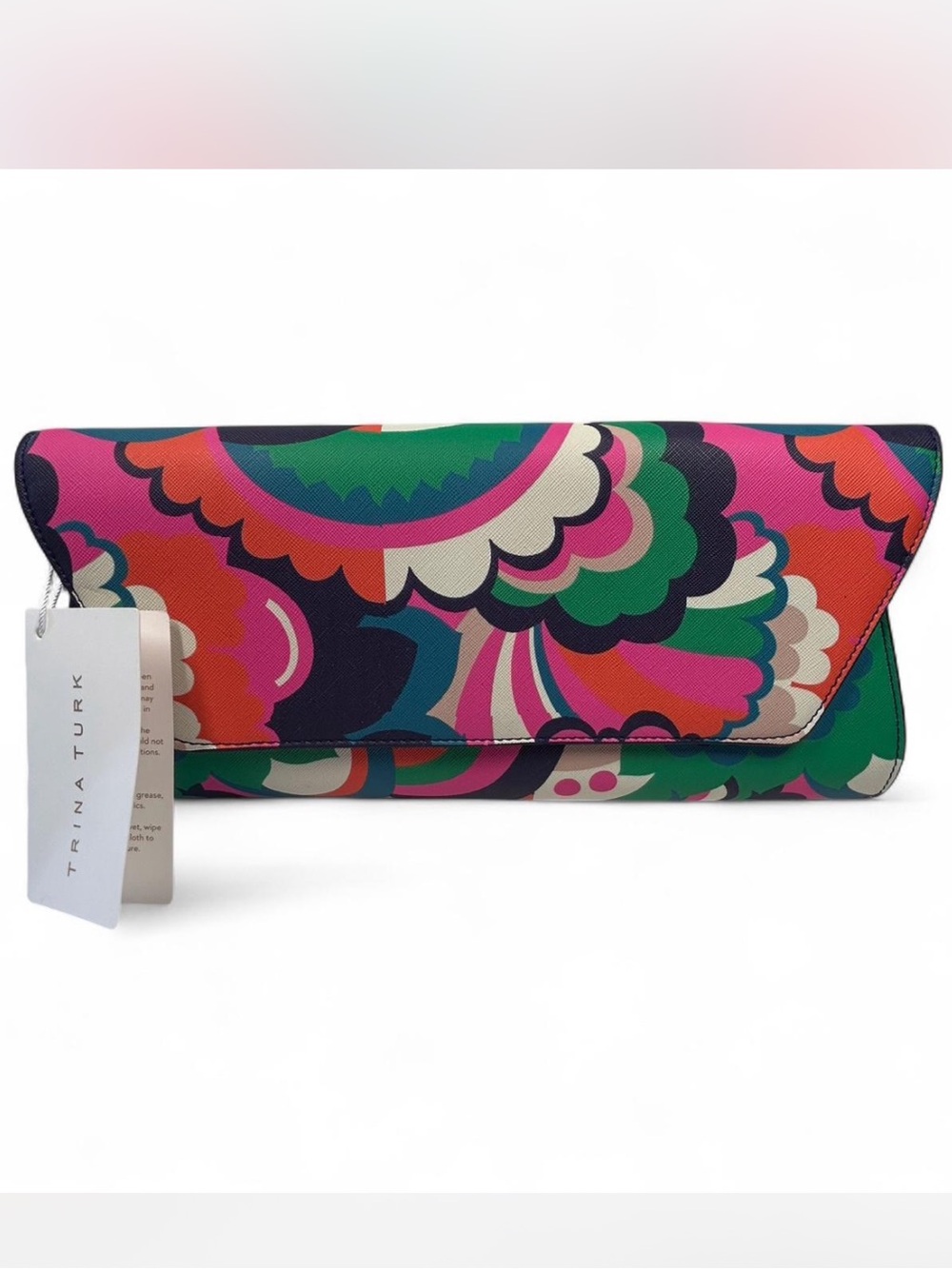 Trina Turk Floral Cloud Clutch Bag, vibrant multi-colored, evening envelope bag.